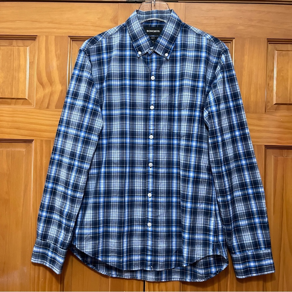 Bonobos Blue Plaid Slim Fit Shirt Size Medium